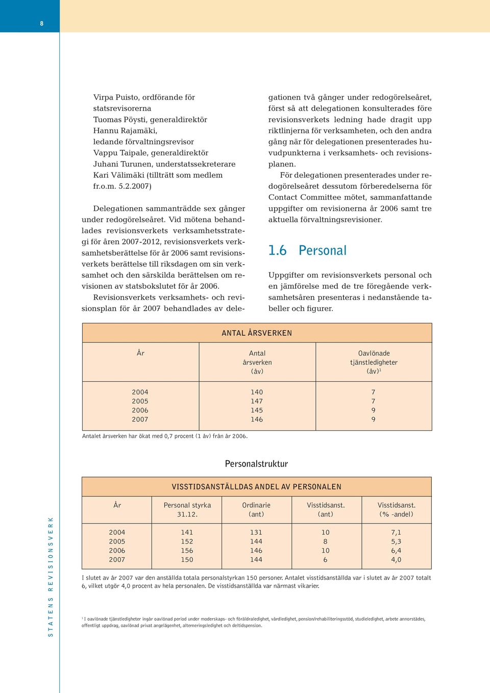 Vid mötena behandlades revisionsverkets verksamhetsstrategi för åren 2007-2012, revisionsverkets verksamhetsberättelse för år 2006 samt revisionsverkets berättelse till riksdagen om sin verksamhet