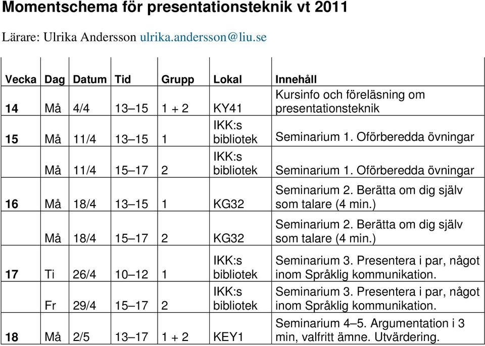 Oförberedda övningar Må 11/4 15 17 2 bibliotek Seminarium 1.
