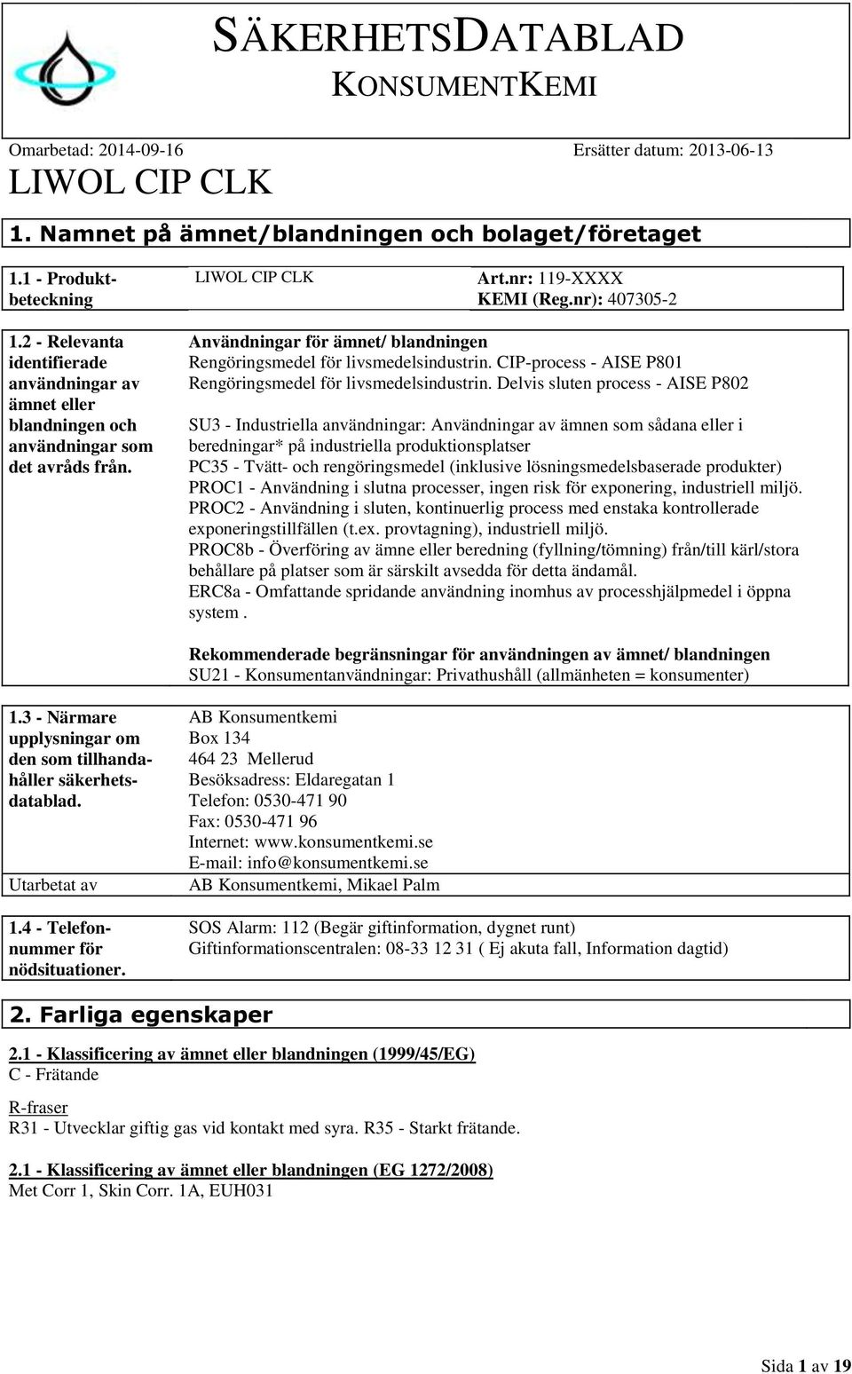 CIP-process - AISE P801 Rengöringsmedel för livsmedelsindustrin.