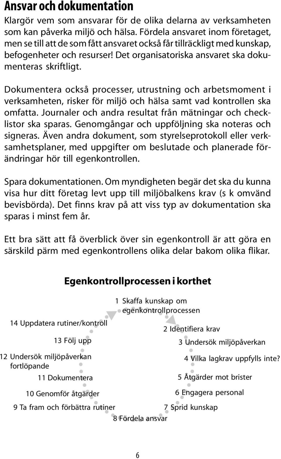 Dokumentera också processer, utrustning och arbetsmoment i verksamheten, risker för miljö och hälsa samt vad kontrollen ska omfatta.