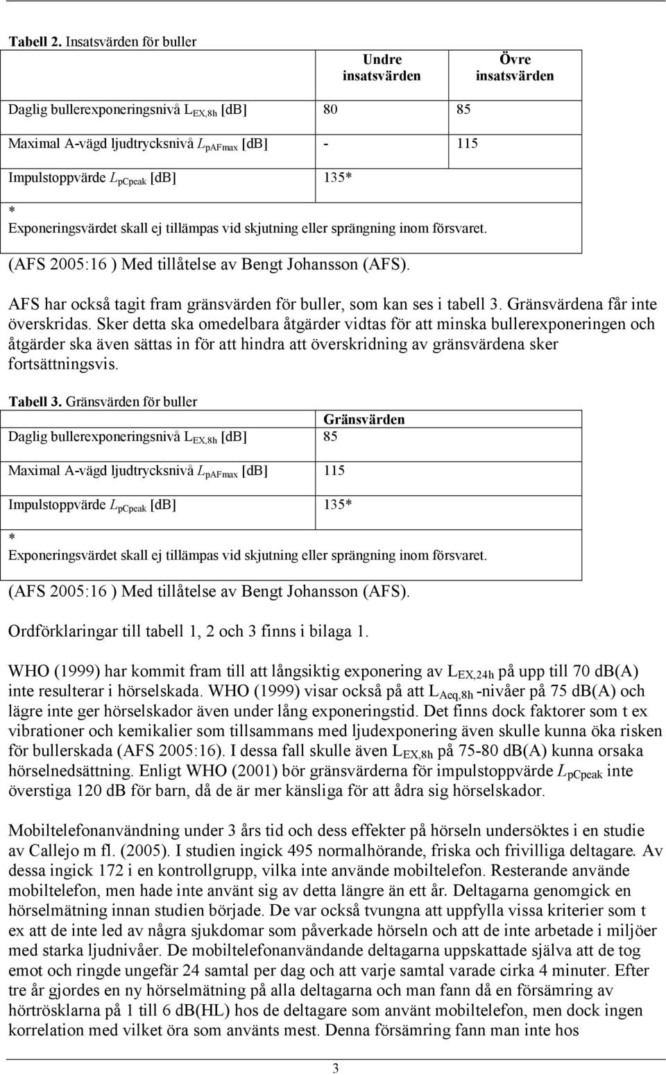 Exponeringsvärdet skall ej tillämpas vid skjutning eller sprängning inom försvaret. (AFS 2005:16 ) Med tillåtelse av Bengt Johansson (AFS).