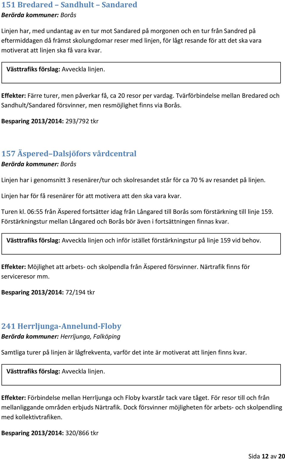 Tvärförbindelse mellan Bredared och Sandhult/Sandared försvinner, men resmöjlighet finns via Borås.