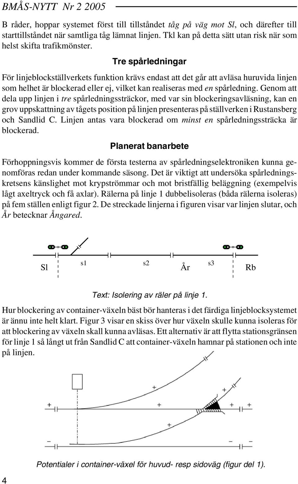 Tre spårledningar För linjeblockställverkets funktion krävs endast att det går att avläsa huruvida linjen som helhet är blockerad eller ej, vilket kan realiseras med en spårledning.