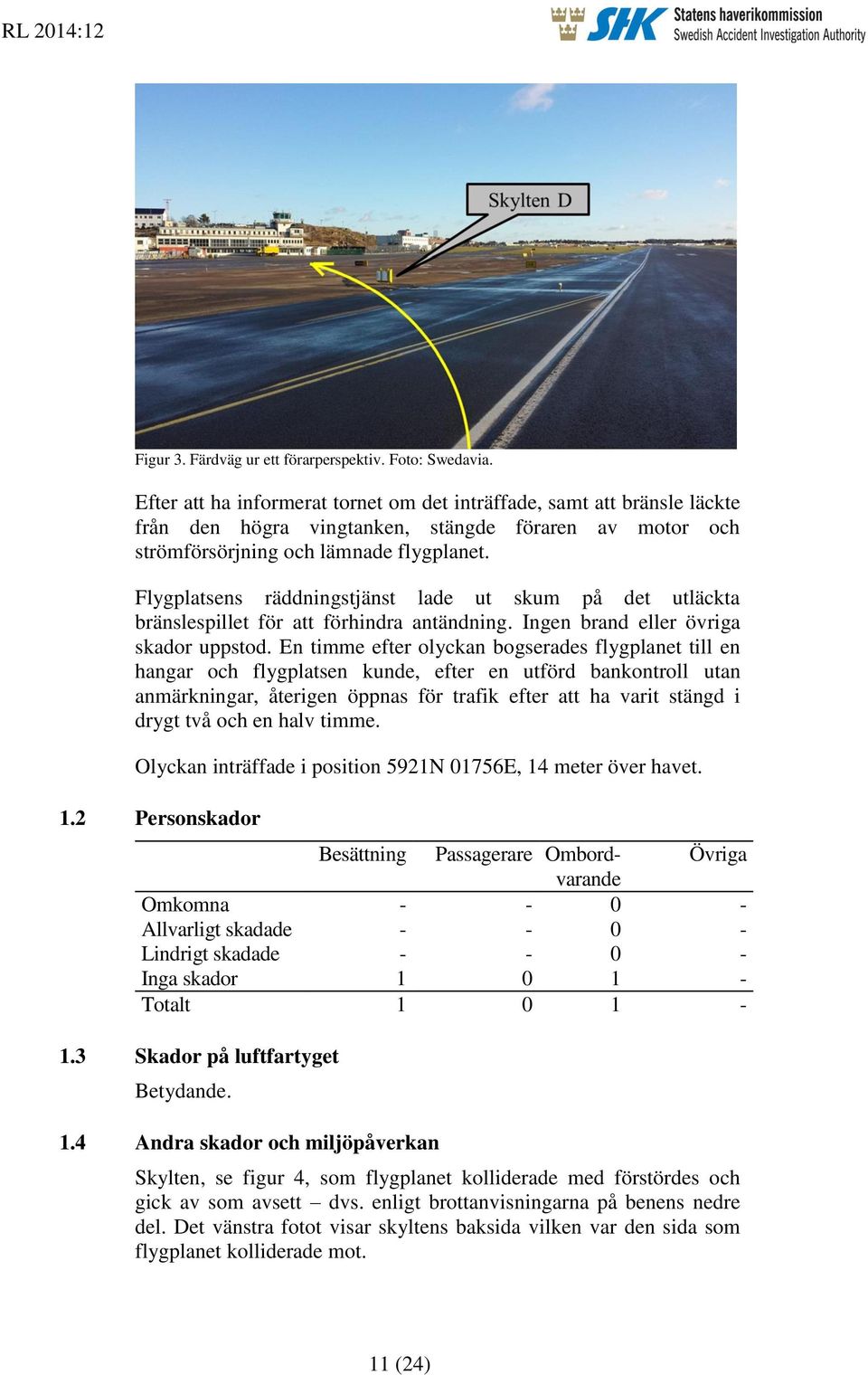 Flygplatsens räddningstjänst lade ut skum på det utläckta bränslespillet för att förhindra antändning. Ingen brand eller övriga skador uppstod.