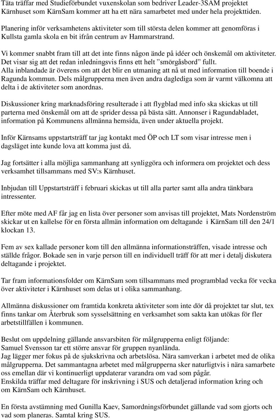 Vi kommer snabbt fram till att det inte finns någon ände på idéer och önskemål om aktiviteter. Det visar sig att det redan inledningsvis finns ett helt smörgåsbord fullt.