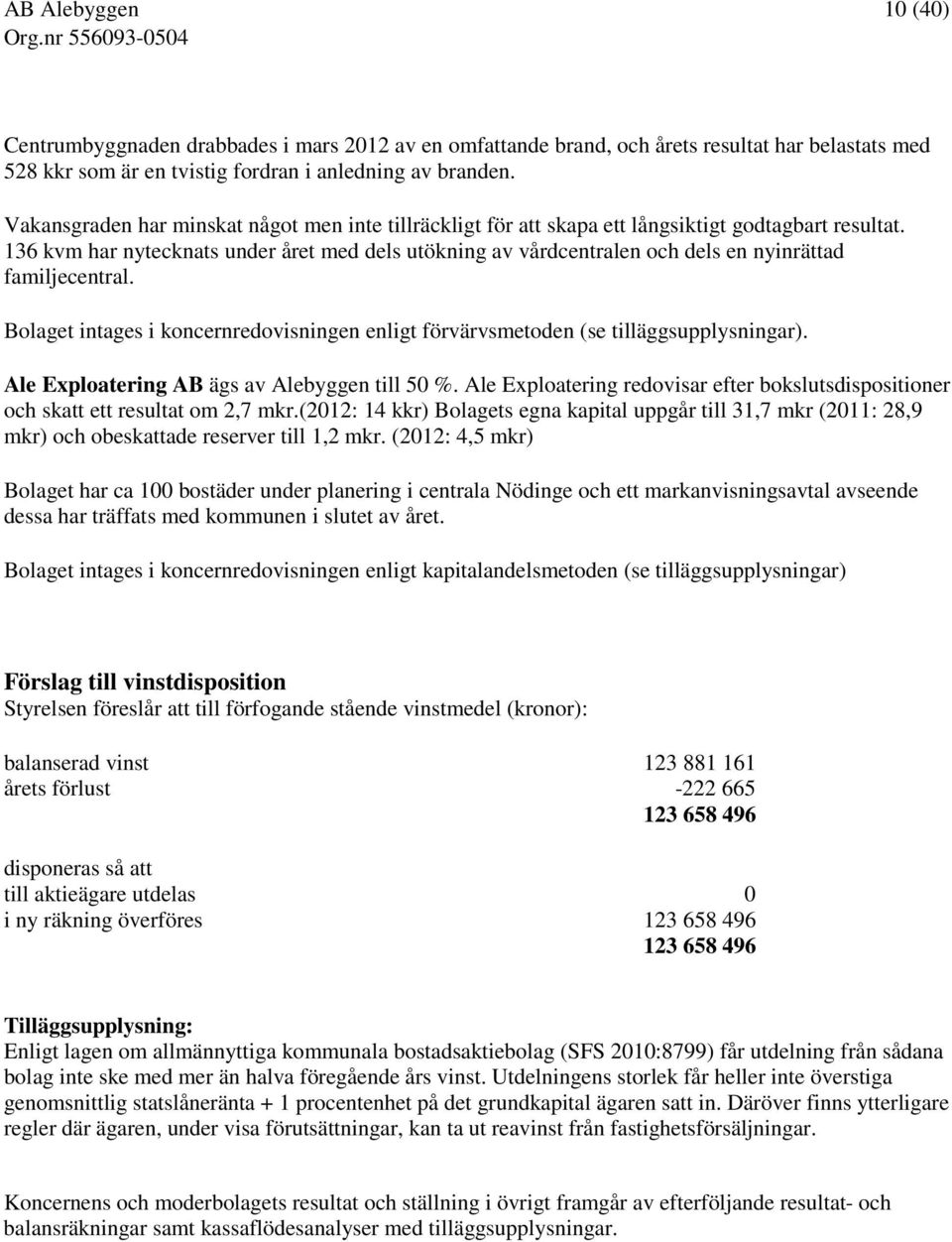 136 kvm har nytecknats under året med dels utökning av vårdcentralen och dels en nyinrättad familjecentral. Bolaget intages i koncernredovisningen enligt förvärvsmetoden (se tilläggsupplysningar).