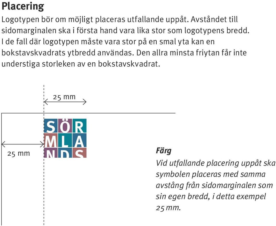 I de fall där logotypen måste vara stor på en smal yta kan en bokstavskvadrats ytbredd användas.