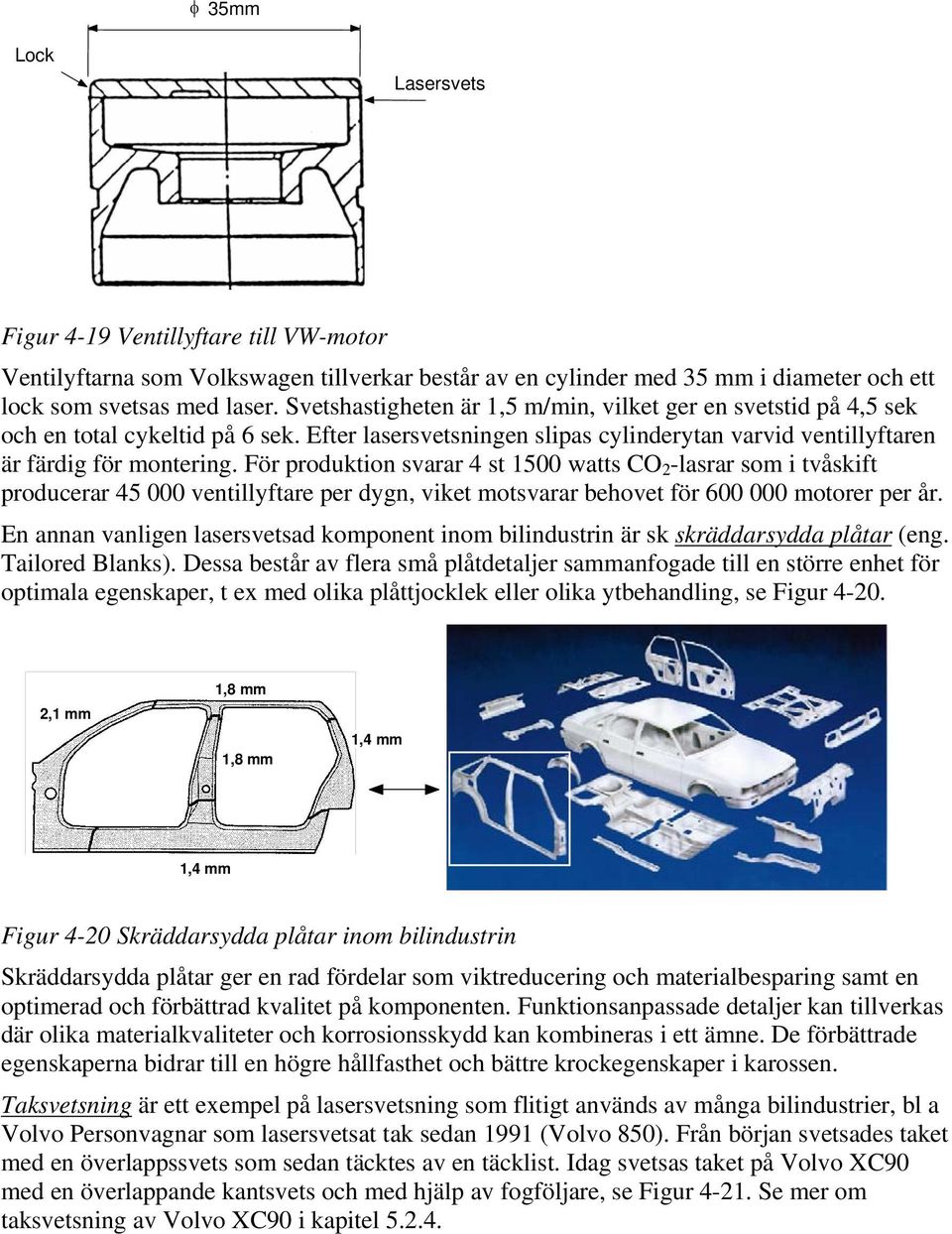 För produktion svarar 4 st 1500 watts CO 2 -lasrar som i tvåskift producerar 45 000 ventillyftare per dygn, viket motsvarar behovet för 600 000 motorer per år.