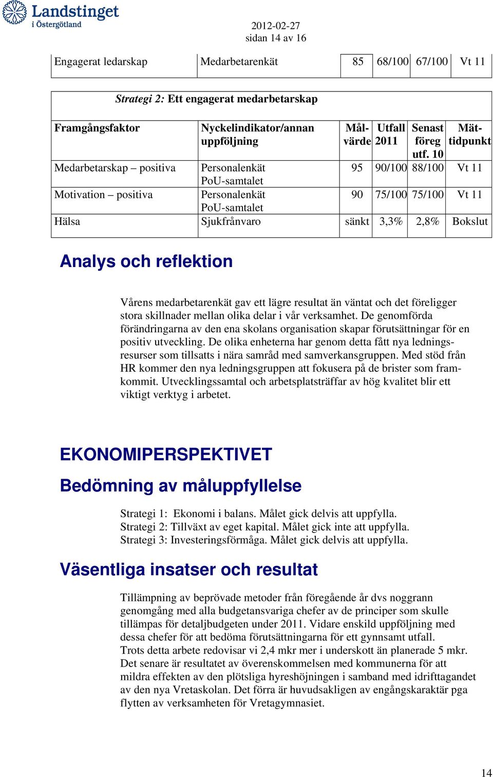 och reflektion Vårens medarbetarenkät gav ett lägre resultat än väntat och det föreligger stora skillnader mellan olika delar i vår verksamhet.