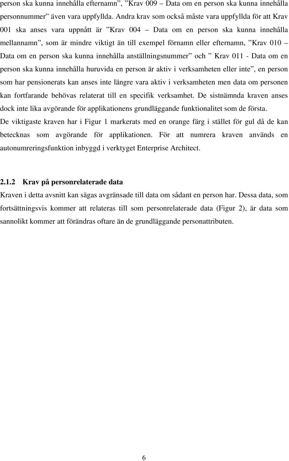 efternamn, Krav 010 Data om en person ska kunna innehålla anställningsnummer och Krav 011 - Data om en person ska kunna innehålla huruvida en person är aktiv i verksamheten eller inte, en person som