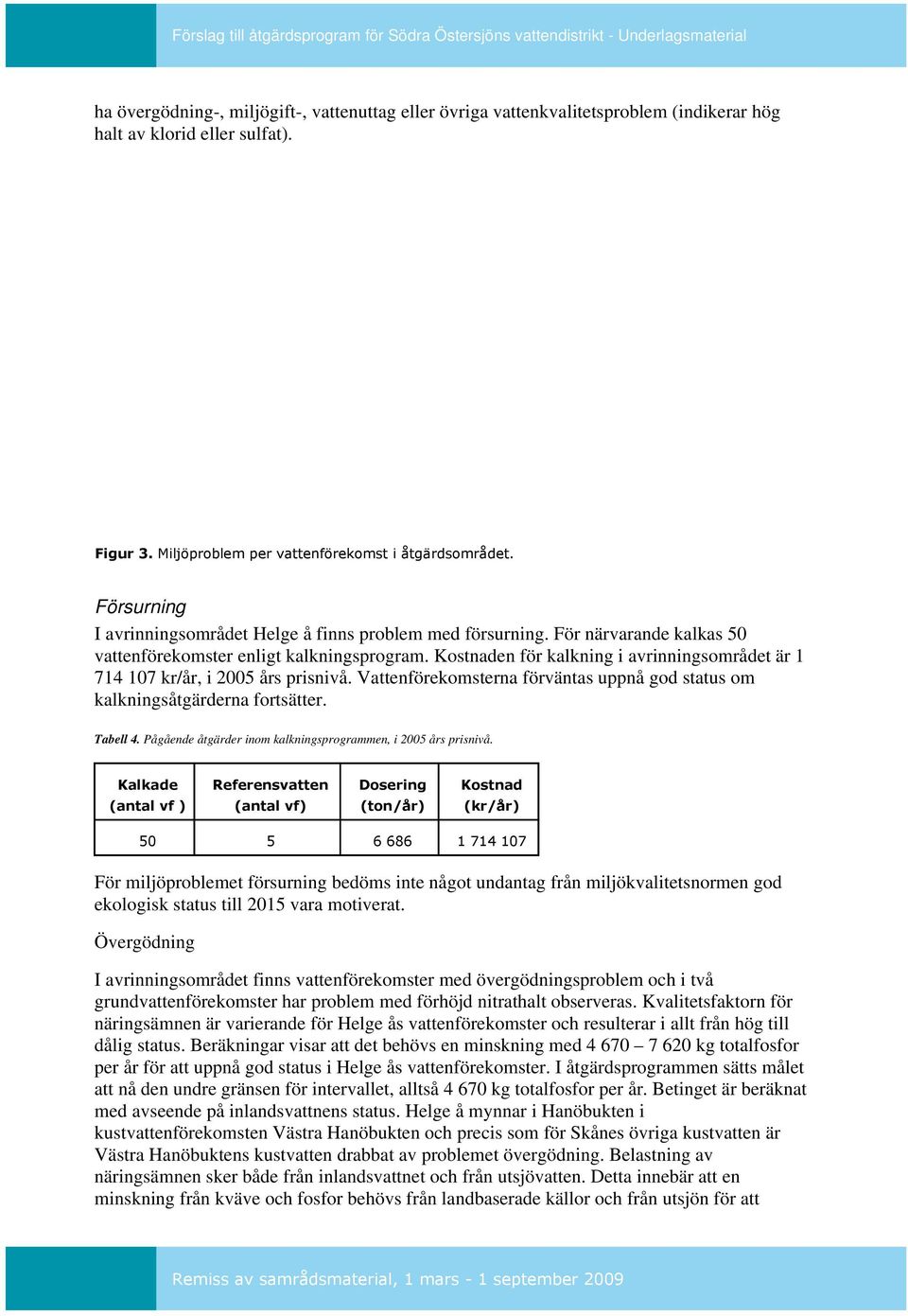 Kostnaden för kalkning i avrinningsområdet är 1 714 107 kr/år, i 2005 års prisnivå. Vattenförekomsterna förväntas uppnå god status om kalkningsåtgärderna fortsätter. Tabell 4.