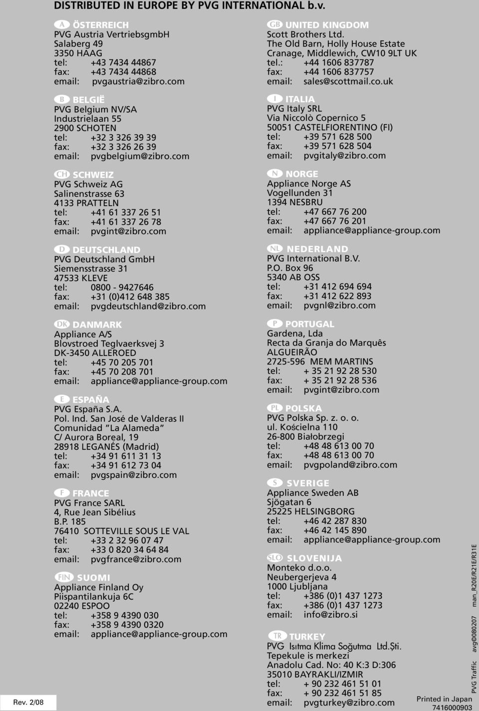 com q SCHWEIZ PVG Schweiz AG Salinenstrasse 6 1 PRATTELN tel: +1 61 7 6 51 fax: +1 61 7 6 78 email: pvgint@zibro.