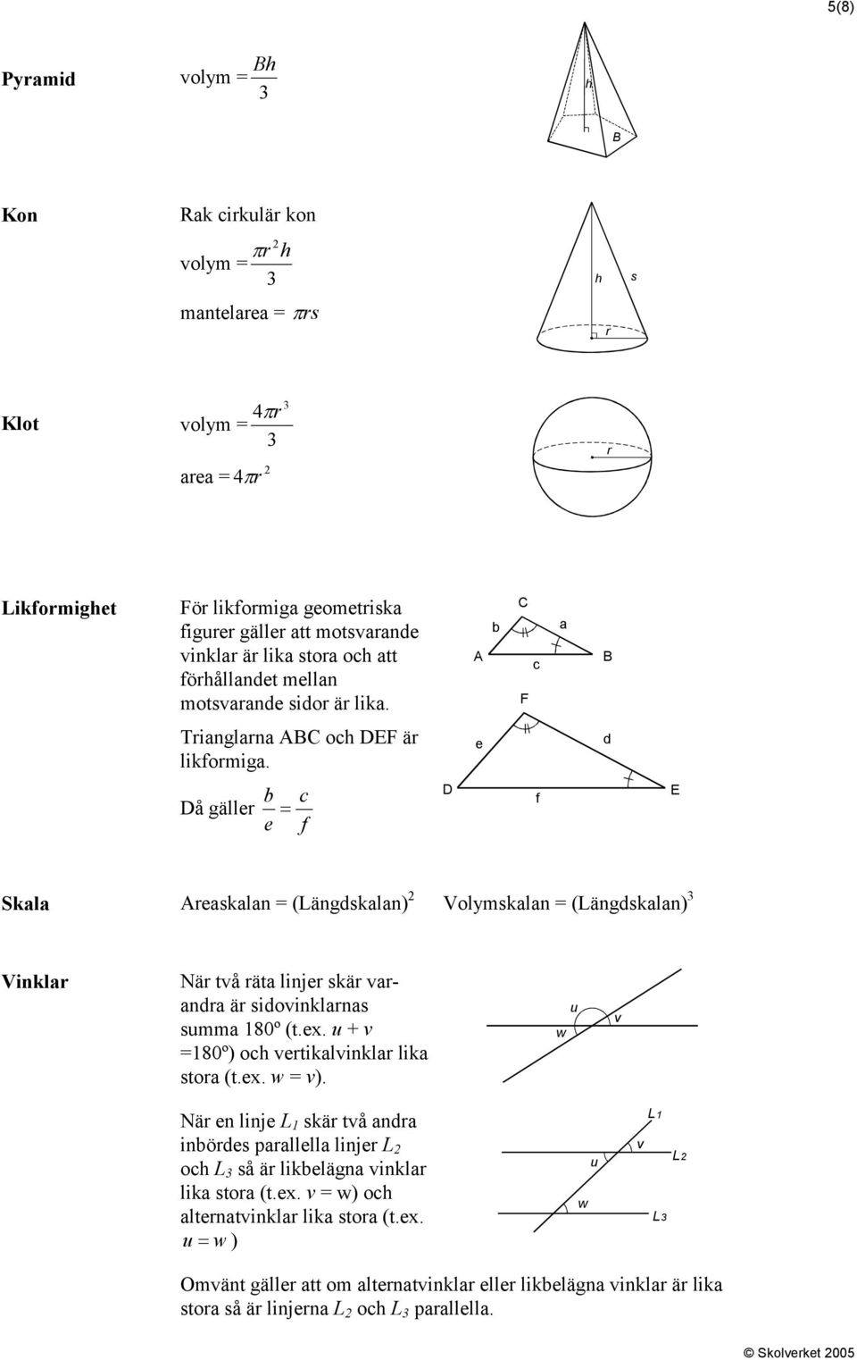 d Då gäll = f D f E Skl Askl = (Lägdskl Volmskl = (Lägdskl Vikl Nä två ät lij skä vd ä sidovikls summ 8º (t.