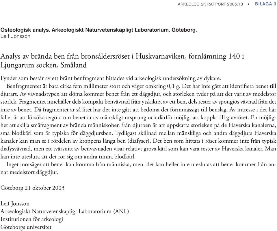 av dykare. Benfragmentet är bara cirka fem millimeter stort och väger omkring 0,1 g. Det har inte gått att identifiera benet till djurart.