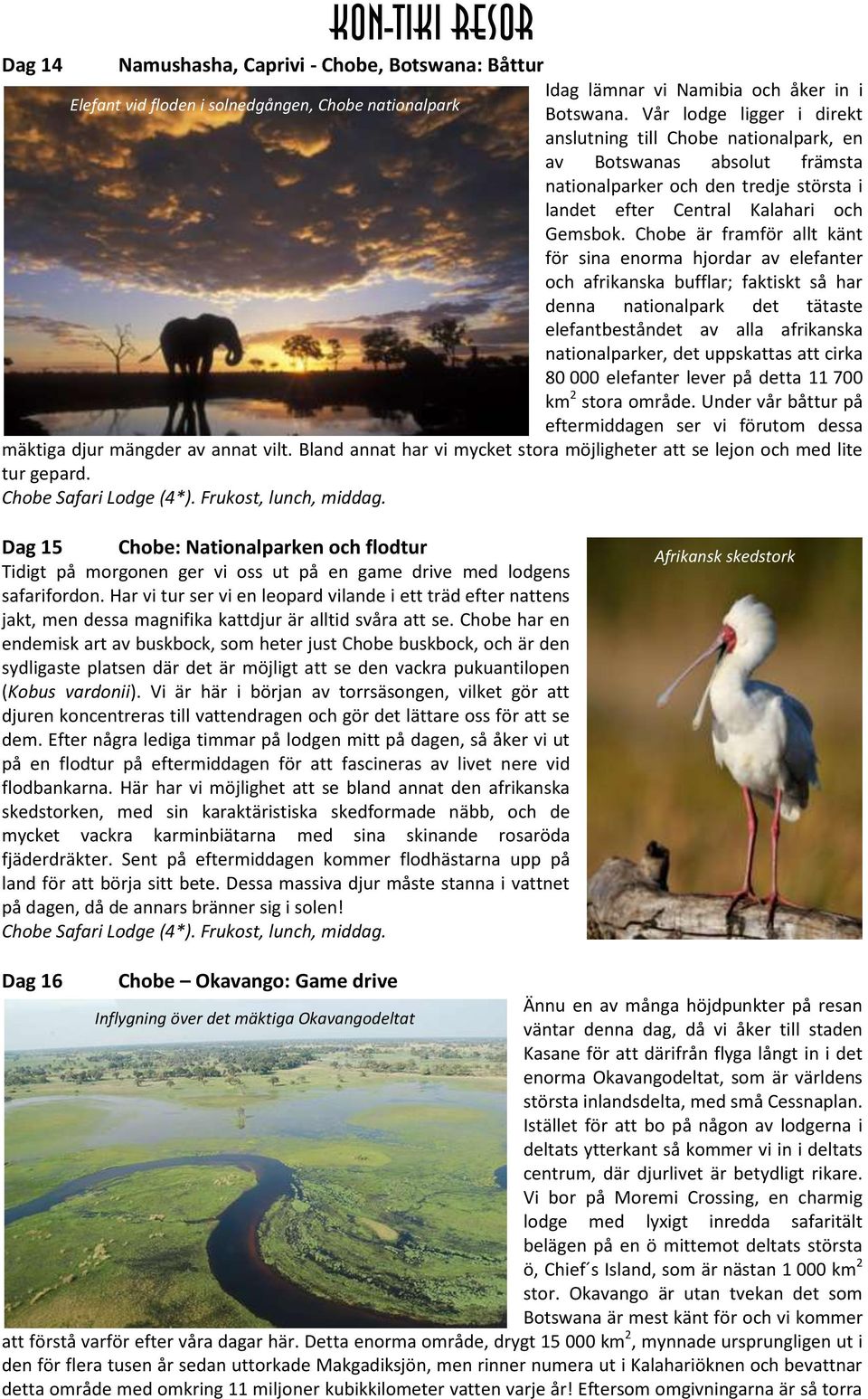 Chobe är framför allt känt för sina enorma hjordar av elefanter och afrikanska bufflar; faktiskt så har denna nationalpark det tätaste elefantbeståndet av alla afrikanska nationalparker, det