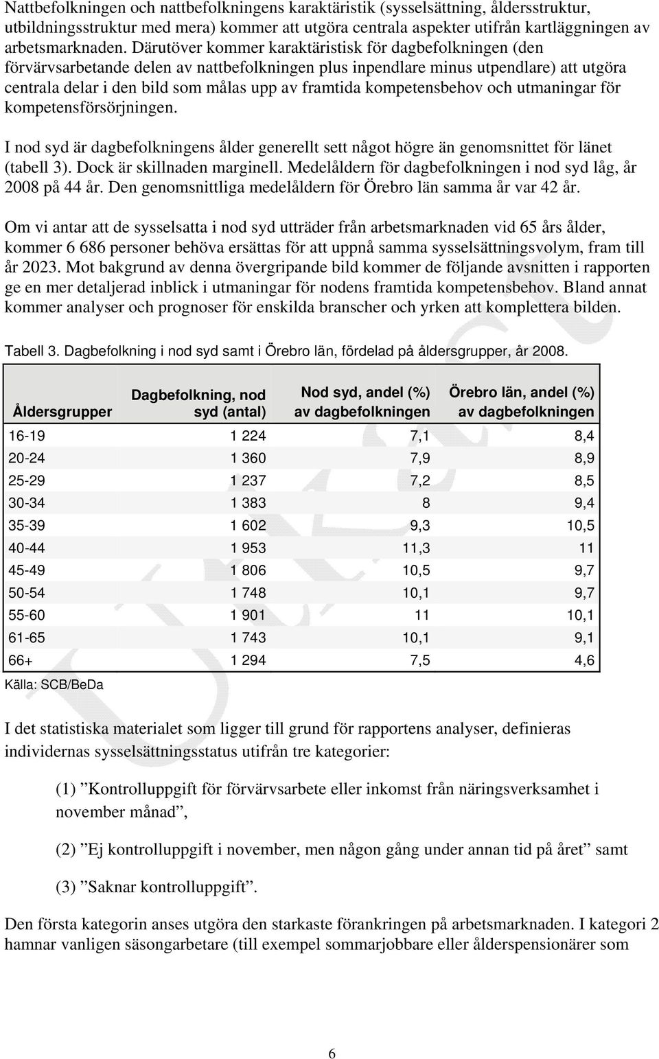 kompetensbehov och utmaningar för kompetensförsörjningen. I nod syd är dagbefolkningens ålder generellt sett något högre än genomsnittet för länet (tabell 3). Dock är skillnaden marginell.