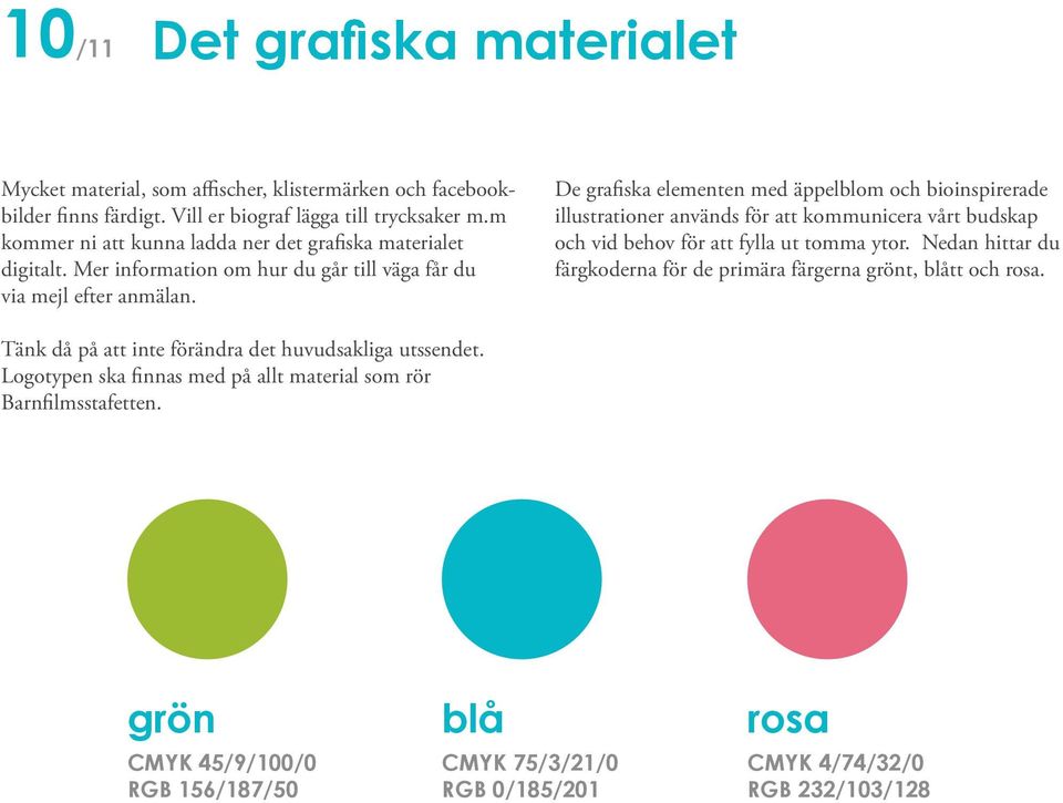 De grafiska elementen med äppelblom och bioinspirerade illustrationer används för att kommunicera vårt budskap och vid behov för att fylla ut tomma ytor.