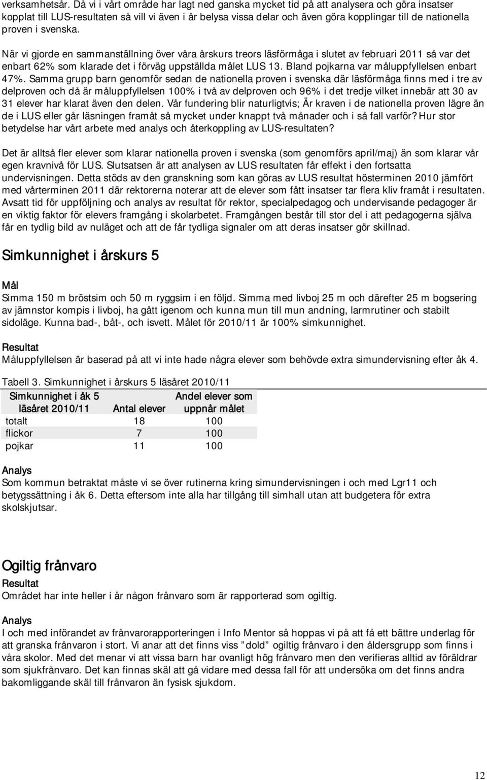 proven i svenska. När vi gjorde en sammanställning över våra årskurs treors läsförmåga i slutet av februari 2011 så var det enbart 62% som klarade det i förväg uppställda målet LUS 13.