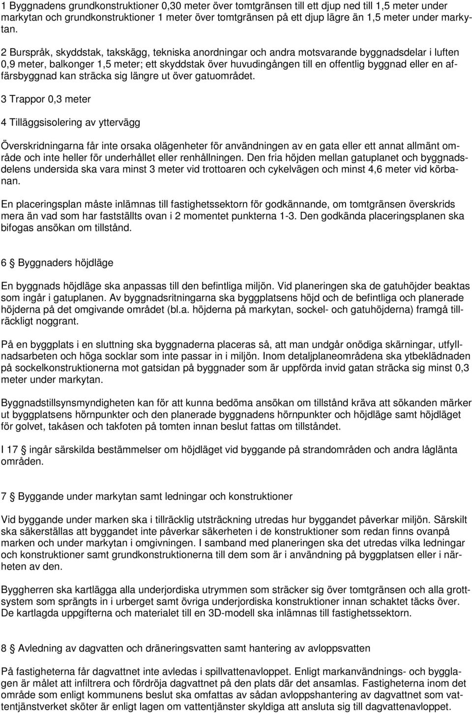 2 Burspråk, skyddstak, takskägg, tekniska anordningar och andra motsvarande byggnadsdelar i luften 0,9 meter, balkonger 1,5 meter; ett skyddstak över huvudingången till en offentlig byggnad eller en