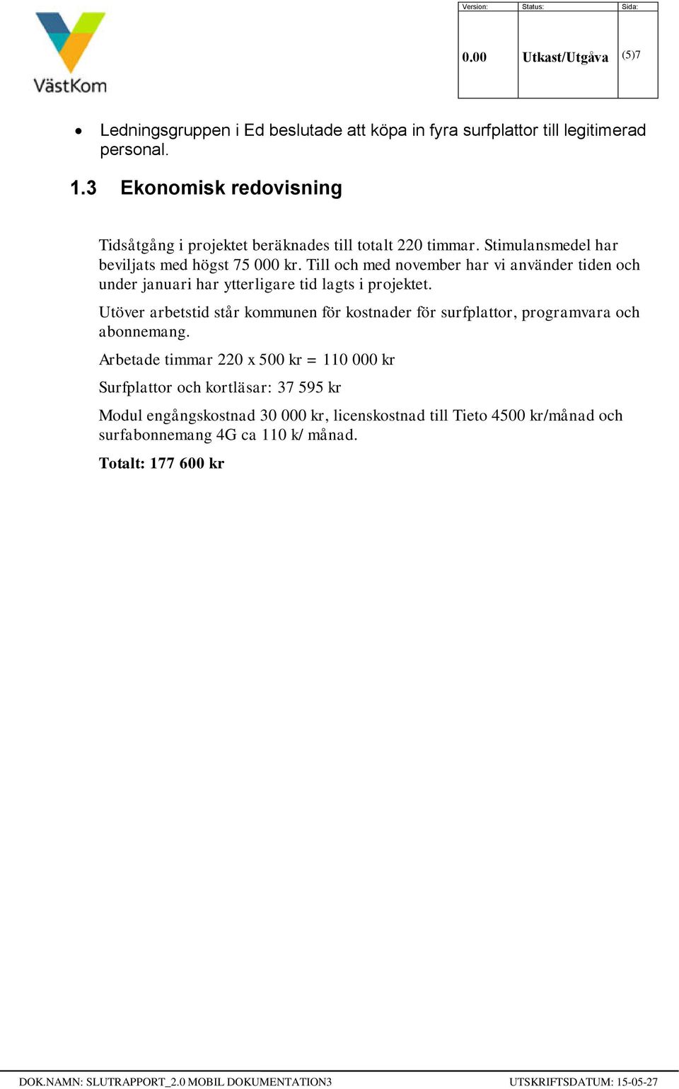 Till och med november har vi använder tiden och under januari har ytterligare tid lagts i projektet.