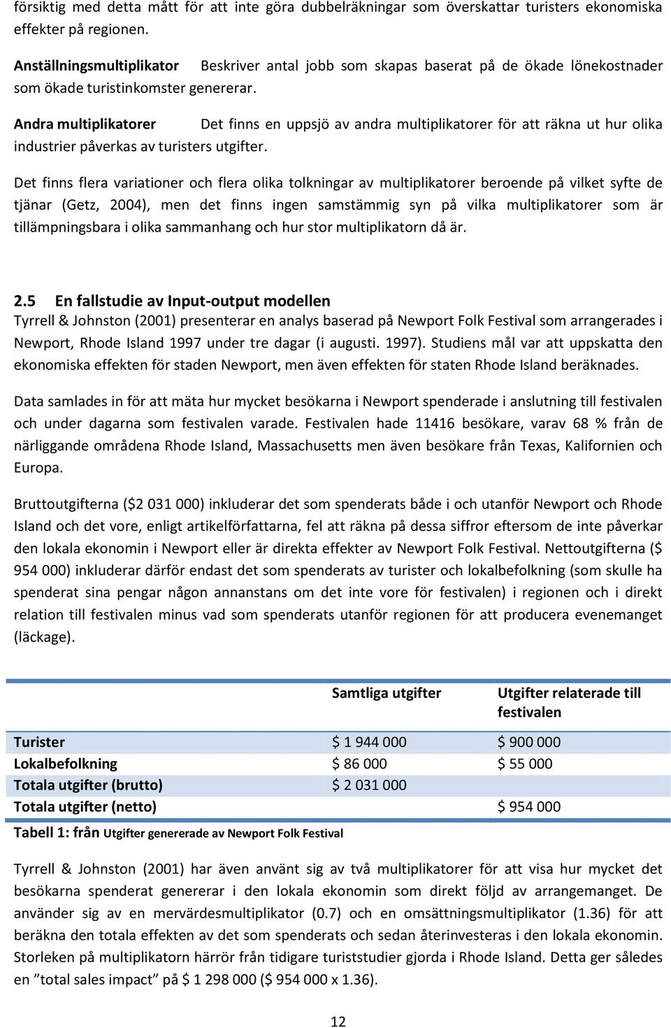 Andra multiplikatorer Det finns en uppsjö av andra multiplikatorer för att räkna ut hur olika industrier påverkas av turisters utgifter.