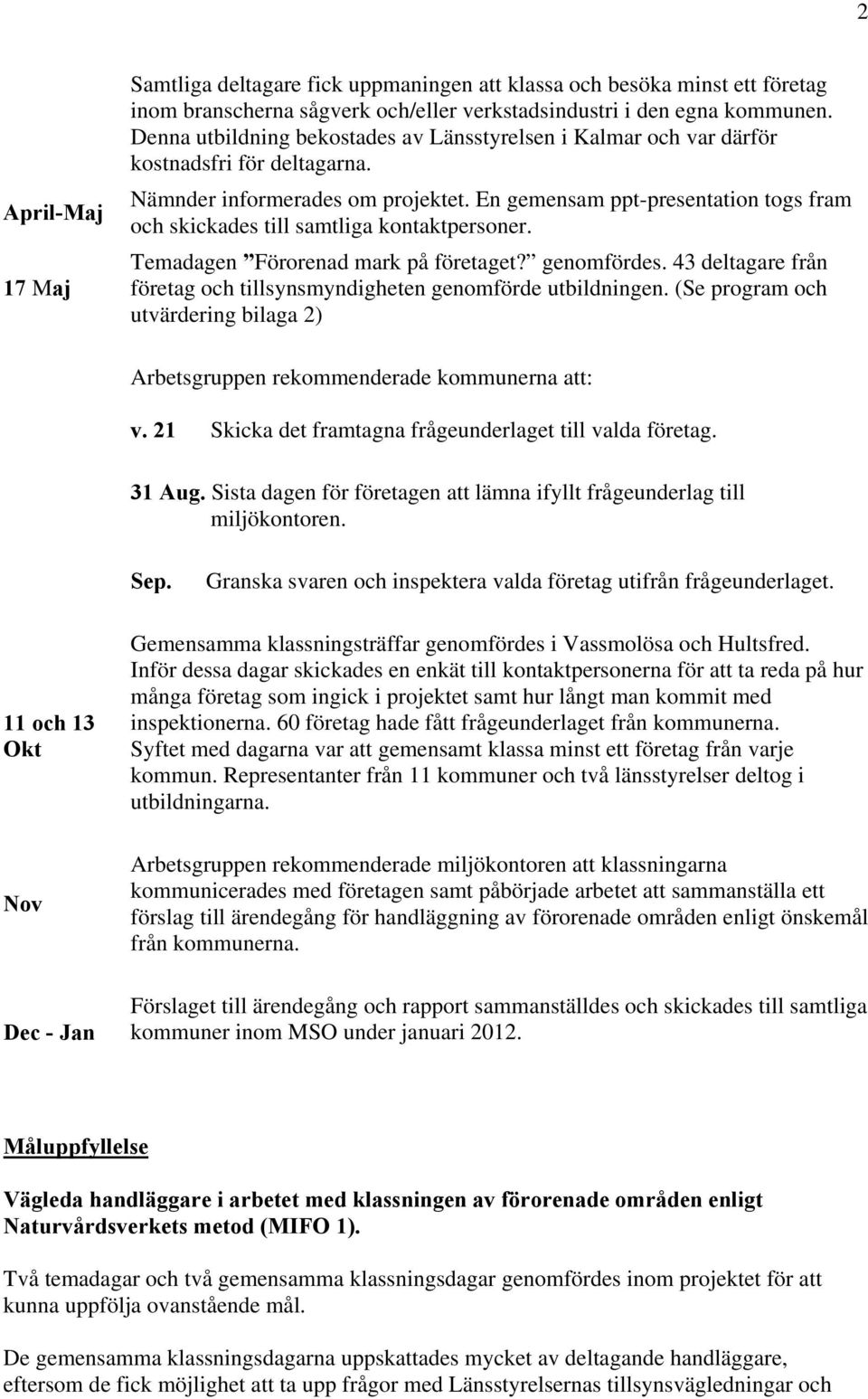 En gemensam ppt-presentation togs fram och skickades till samtliga kontaktpersoner. Temadagen Förorenad mark på företaget? genomfördes.