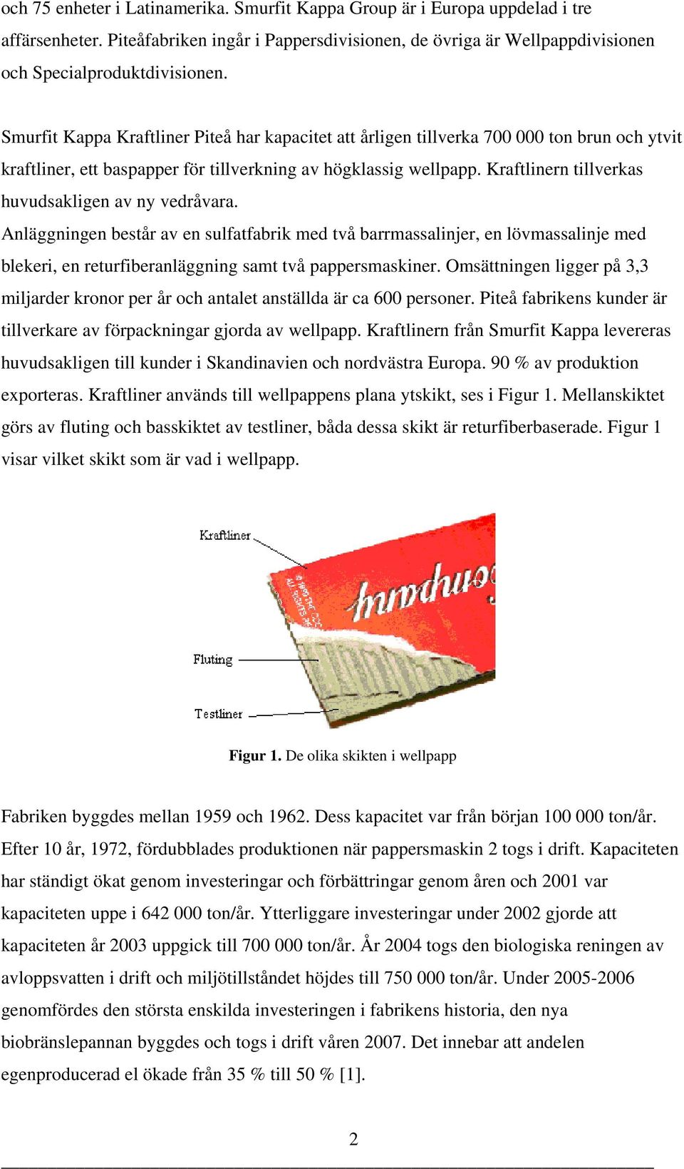 Kraftlinern tillverkas huvudsakligen av ny vedråvara. Anläggningen består av en sulfatfabrik med två barrmassalinjer, en lövmassalinje med blekeri, en returfiberanläggning samt två pappersmaskiner.