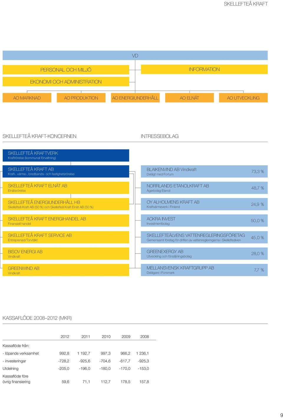 Kraft AB (50 %) och Skellefteå Kraft Elnät AB (50 %) BLAIKENVIND AB Vindkraft Delägt med Fortum NORRLANDS ETANOLKRAFT AB Ägarbolag Etanol OY ALHOLMENS KRAFT AB Kraftvärmeverk i Finland 73,3 % 48,7 %