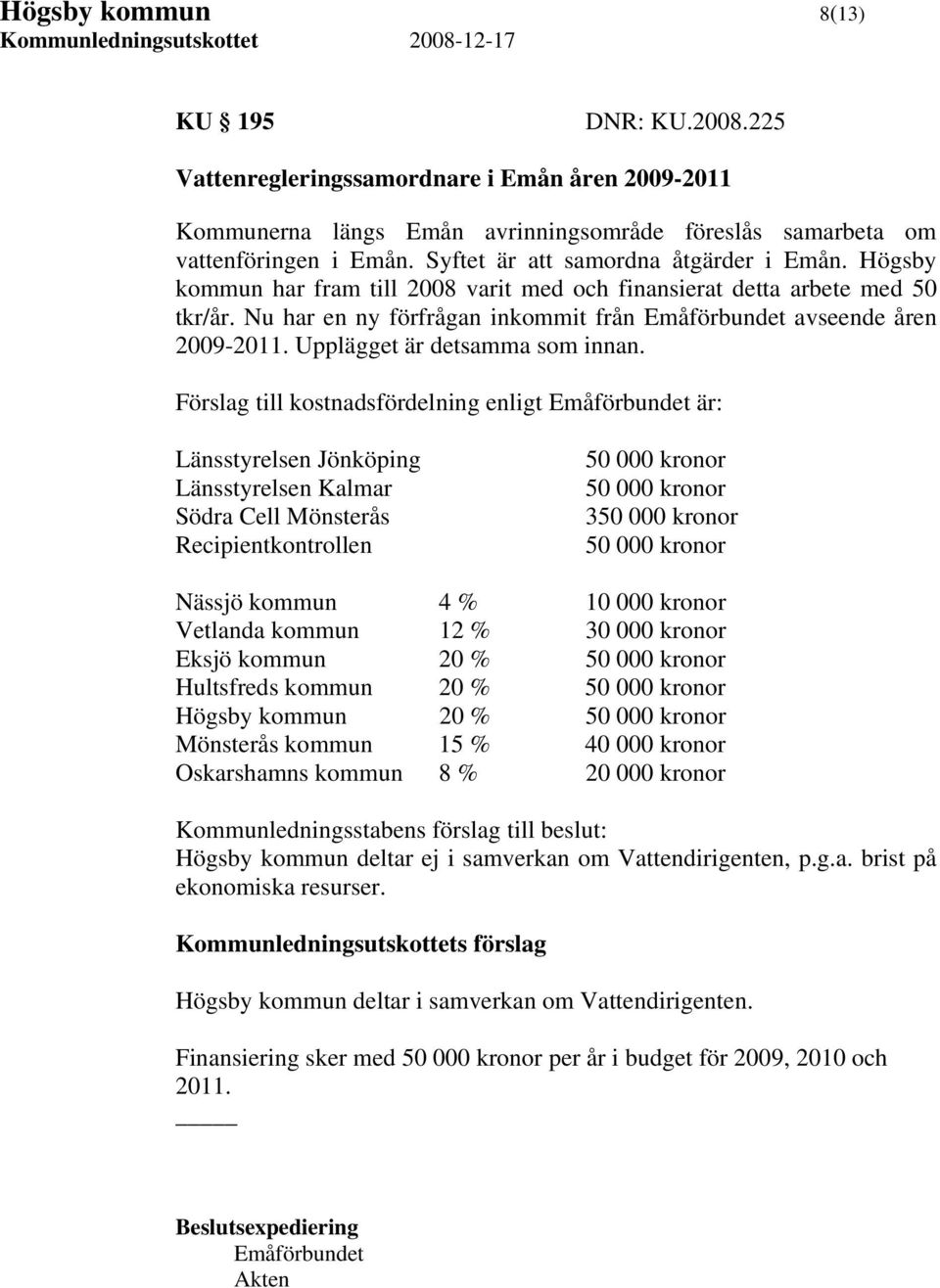 Nu har en ny förfrågan inkommit från Emåförbundet avseende åren 2009-2011. Upplägget är detsamma som innan.