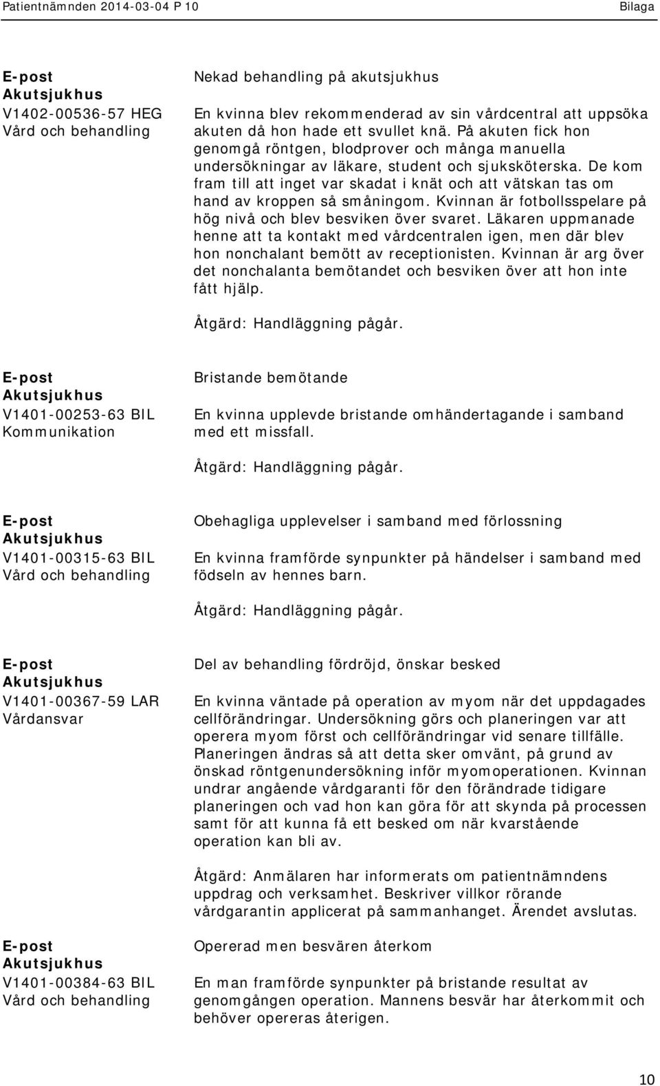 De kom fram till att inget var skadat i knät och att vätskan tas om hand av kroppen så småningom. Kvinnan är fotbollsspelare på hög nivå och blev besviken över svaret.