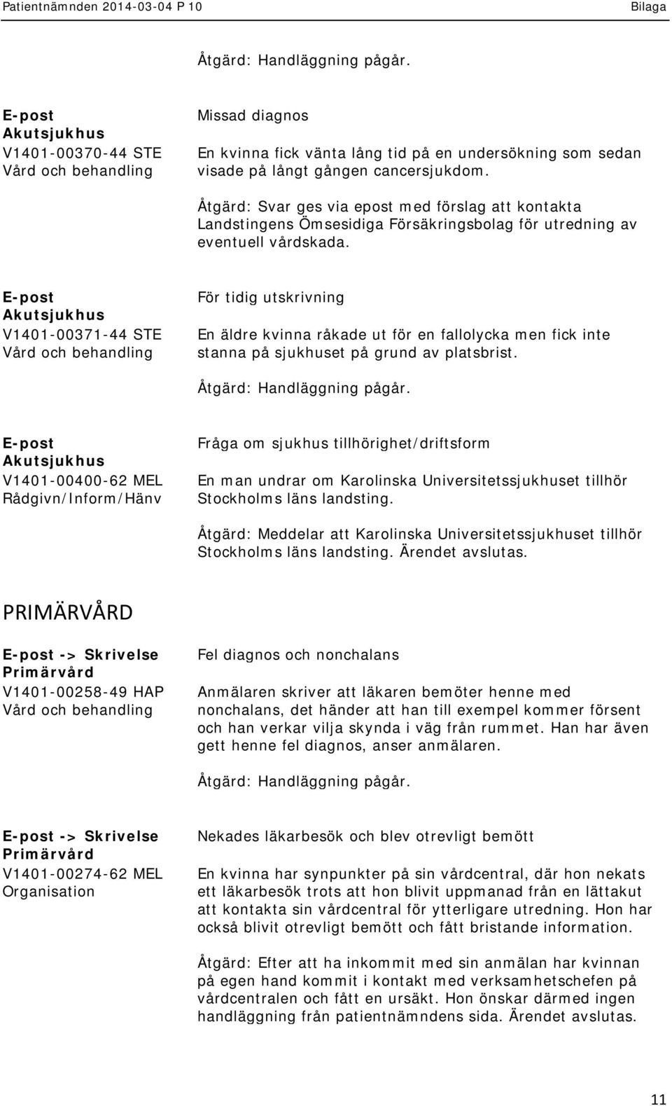 V1401-00371-44 STE För tidig utskrivning En äldre kvinna råkade ut för en fallolycka men fick inte stanna på sjukhuset på grund av platsbrist.