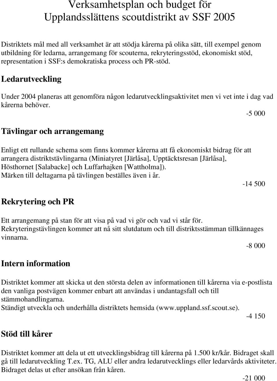 Ledarutveckling Under 2004 planeras att genomföra någon ledarutvecklingsaktivitet men vi vet inte i dag vad kårerna behöver.