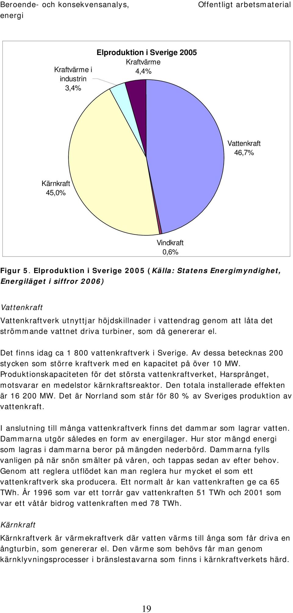 turbiner, som då genererar el. Det finns idag ca 1 800 vattenkraftverk i Sverige. Av dessa betecknas 200 stycken som större kraftverk med en kapacitet på över 10 MW.