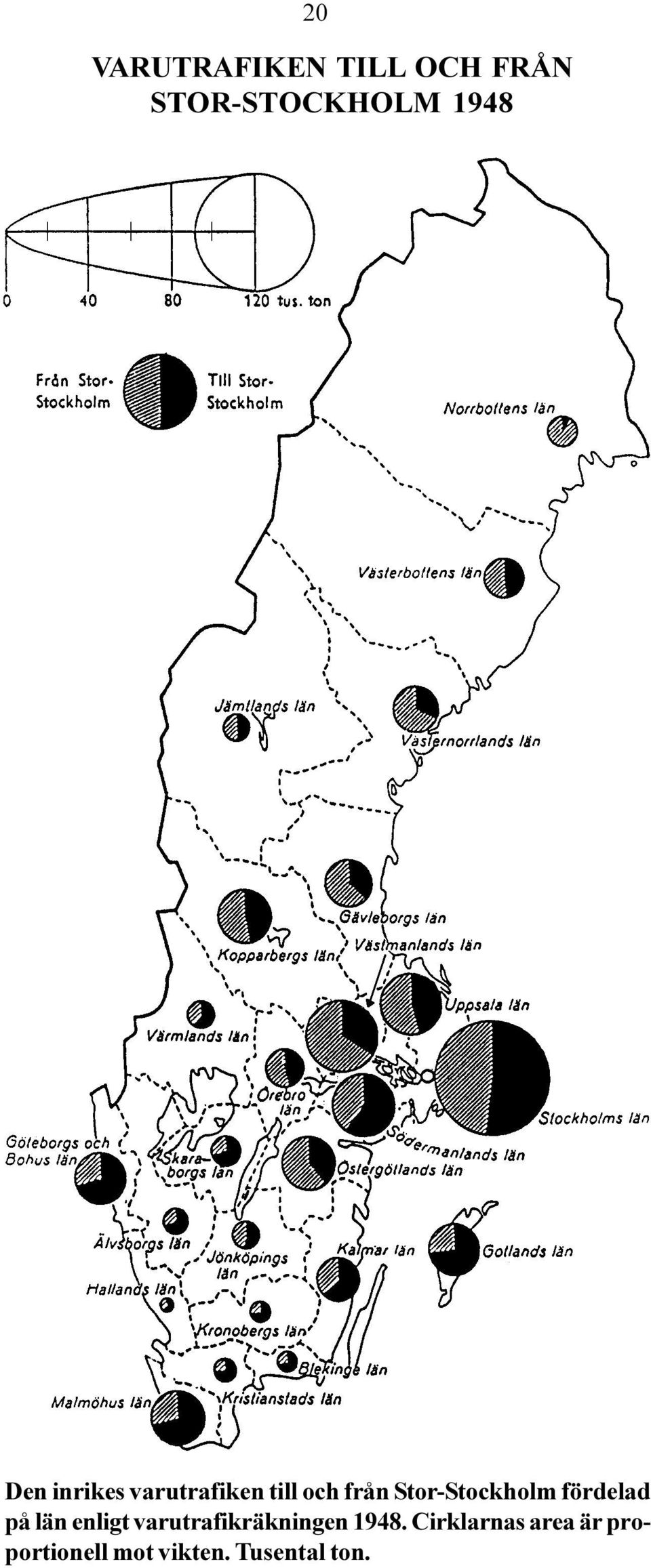 fördelad på län enligt varutrafikräkningen 1948.