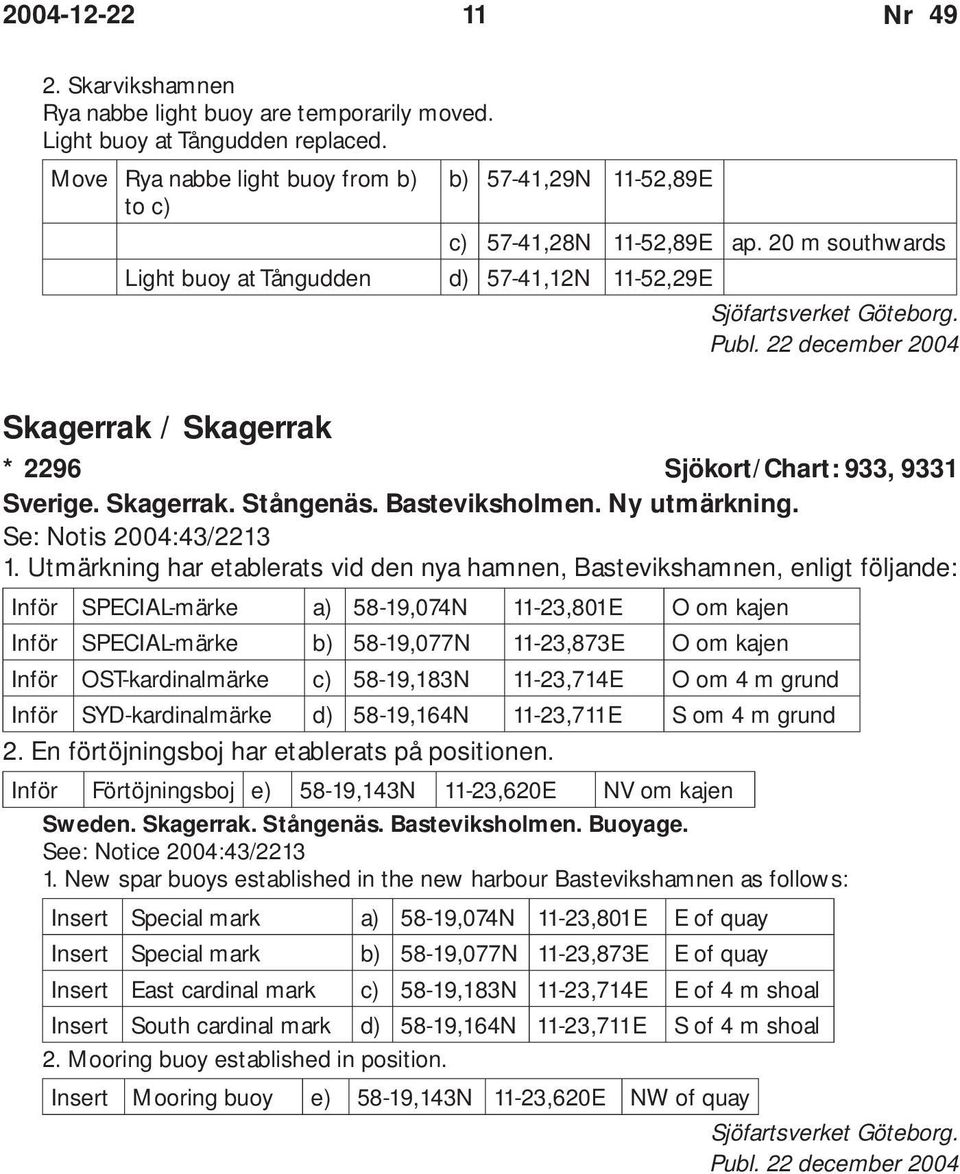 Ny utmärkning. Se: Notis 2004:43/2213 1.