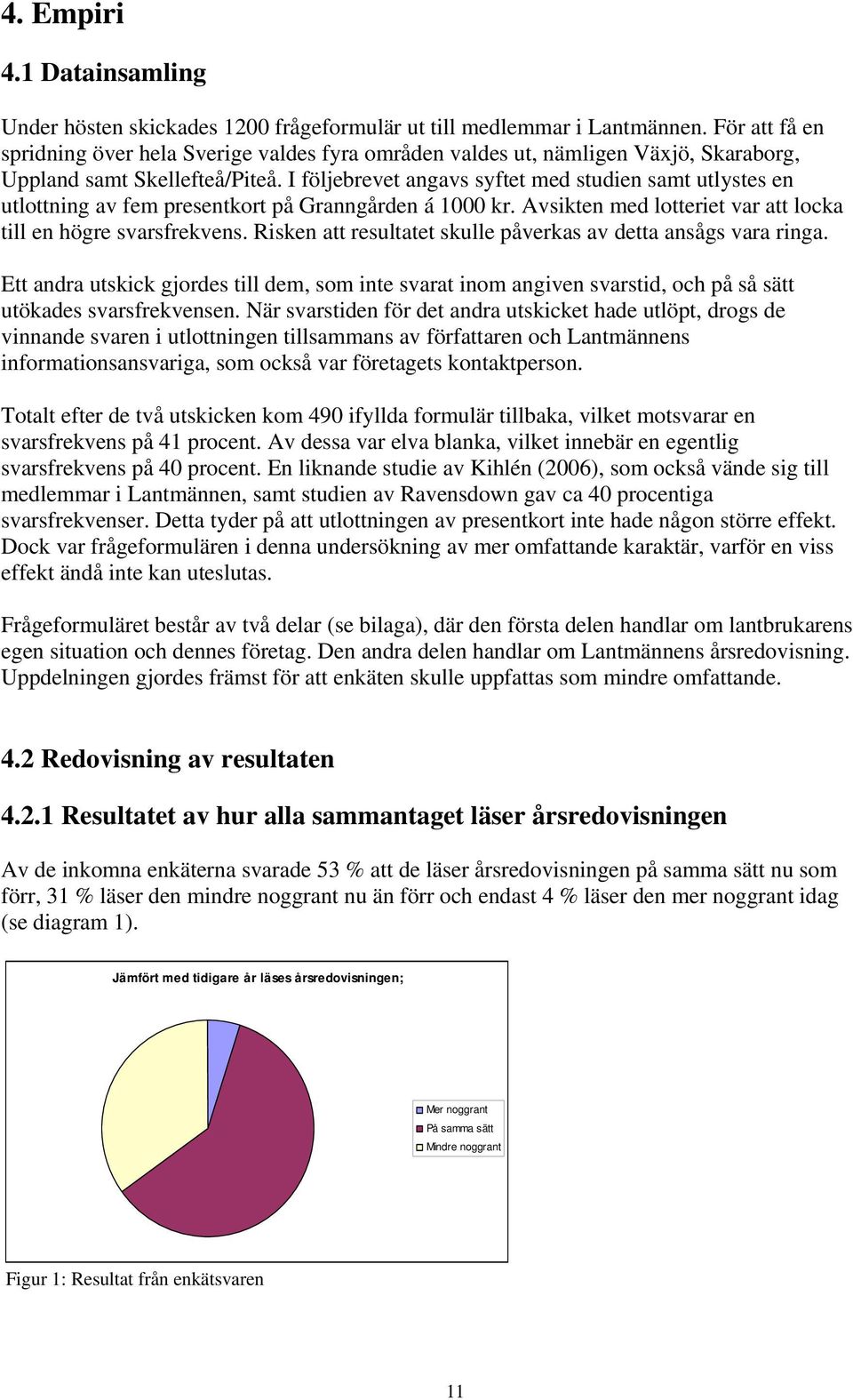 I följebrevet angavs syftet med studien samt utlystes en utlottning av fem presentkort på Granngården á 1000 kr. Avsikten med lotteriet var att locka till en högre svarsfrekvens.