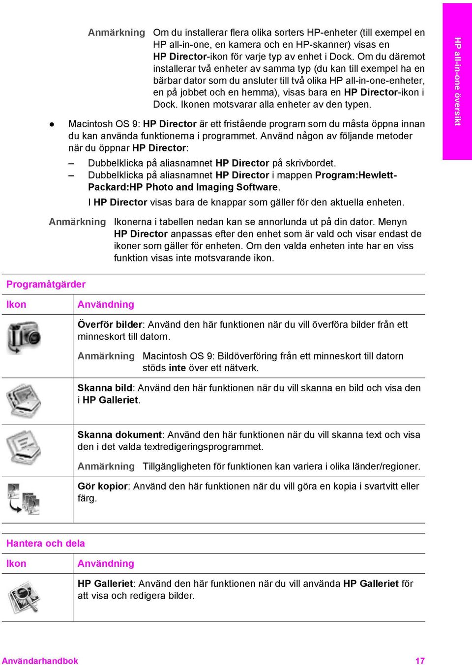 Director-ikon i Dock. Ikonen motsvarar alla enheter av den typen. Macintosh OS 9: HP Director är ett fristående program som du måsta öppna innan du kan använda funktionerna i programmet.