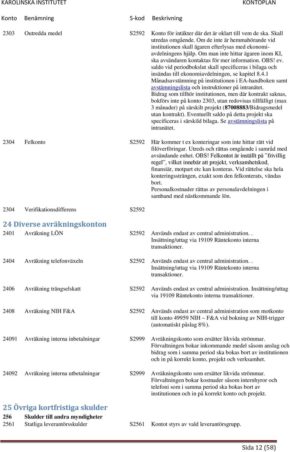 saldo vid periodbokslut skall specificeras i bilaga och insändas till ekonomiavdelningen, se kapitel 8.4.