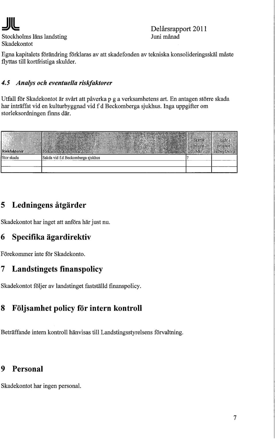 Inga uppgifter om storleksordningen finns där. Riskfaktorer Stor skada Sakdavid f.d Beckomberga sjukhus? Skattat belopp Ingår i prognos?