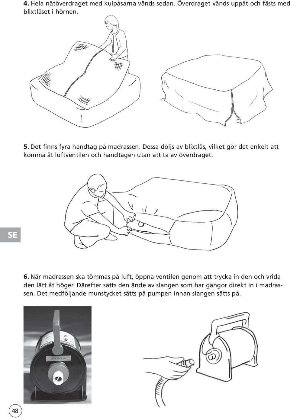 Dessa döljs av blixtlås, vilket gör det enkelt att komma åt luftventilen och handtagen utan att ta av överdraget. 6.