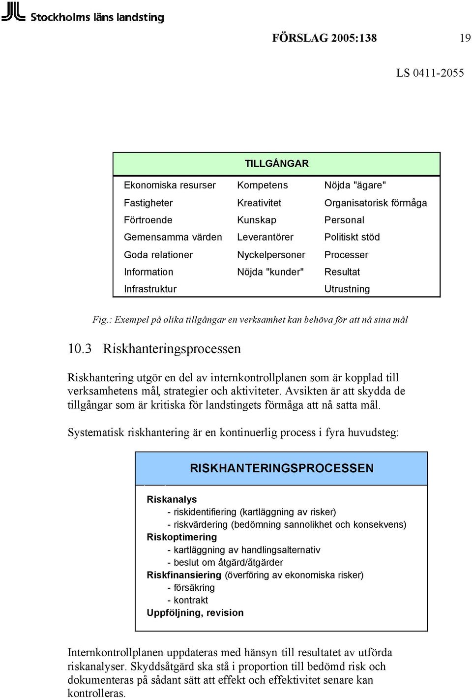 3 Riskhanteringsprocessen Riskhantering utgör en del av internkontrollplanen som är kopplad till verksamhetens mål, strategier och aktiviteter.