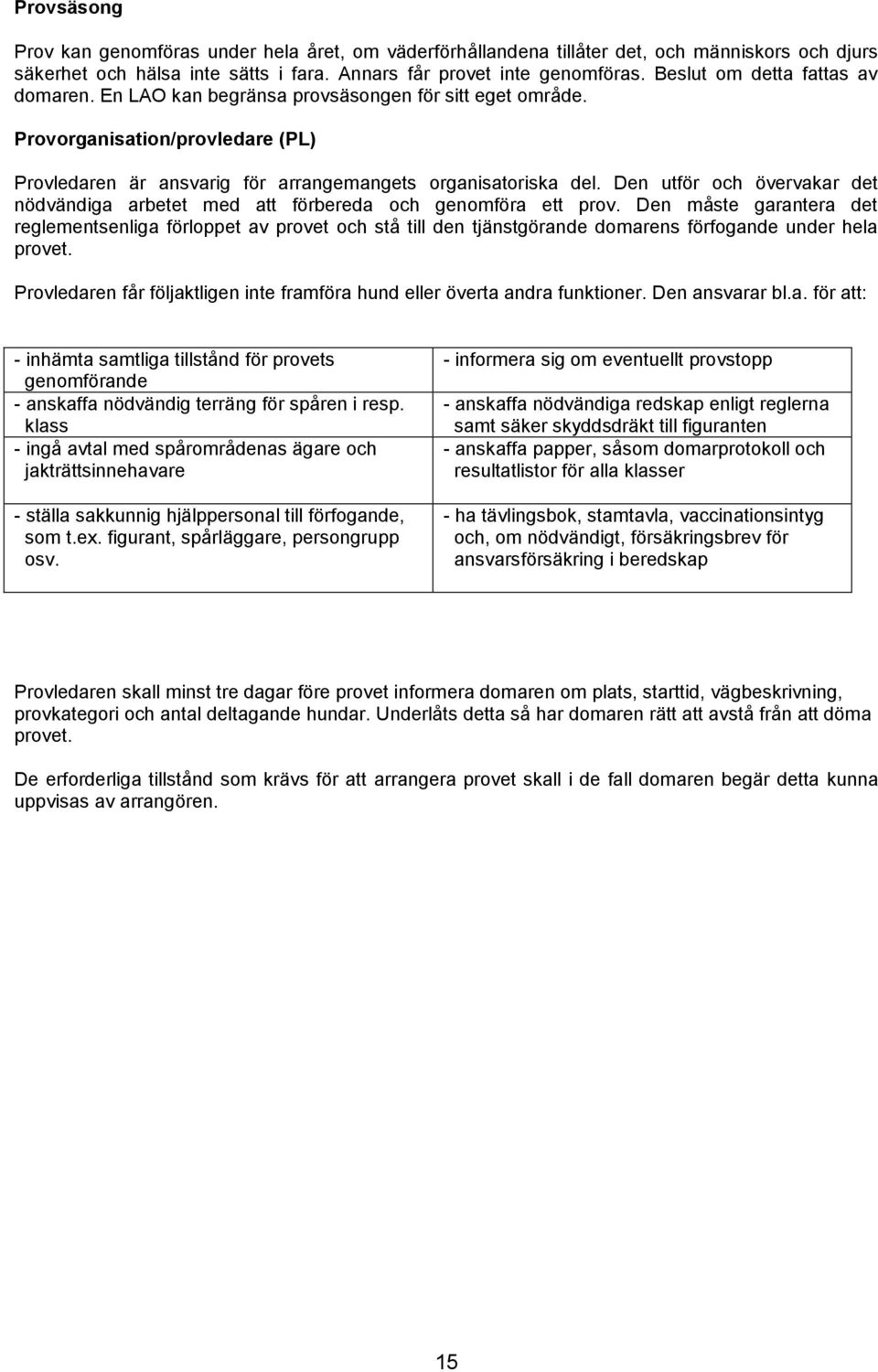 Den utför och övervakar det nödvändiga arbetet med att förbereda och genomföra ett prov.