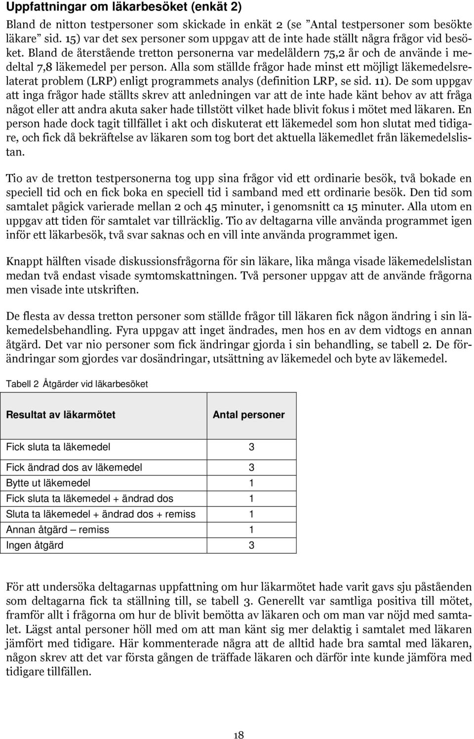 Bland de återstående tretton personerna var medelåldern 75,2 år och de använde i medeltal 7,8 läkemedel per person.