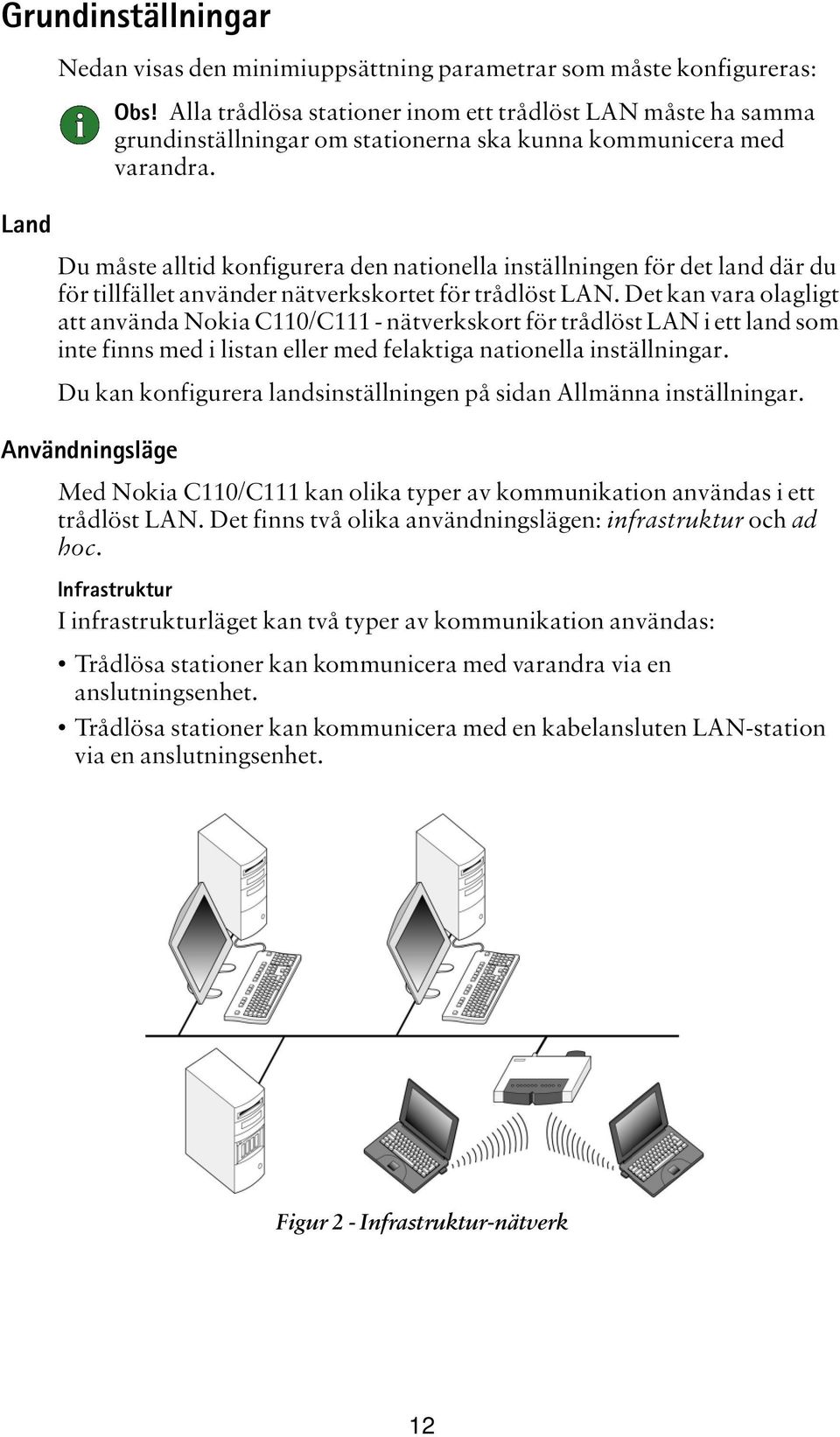 Land Du måste alltid konfigurera den nationella inställningen för det land där du för tillfället använder nätverkskortet för trådlöst LAN.