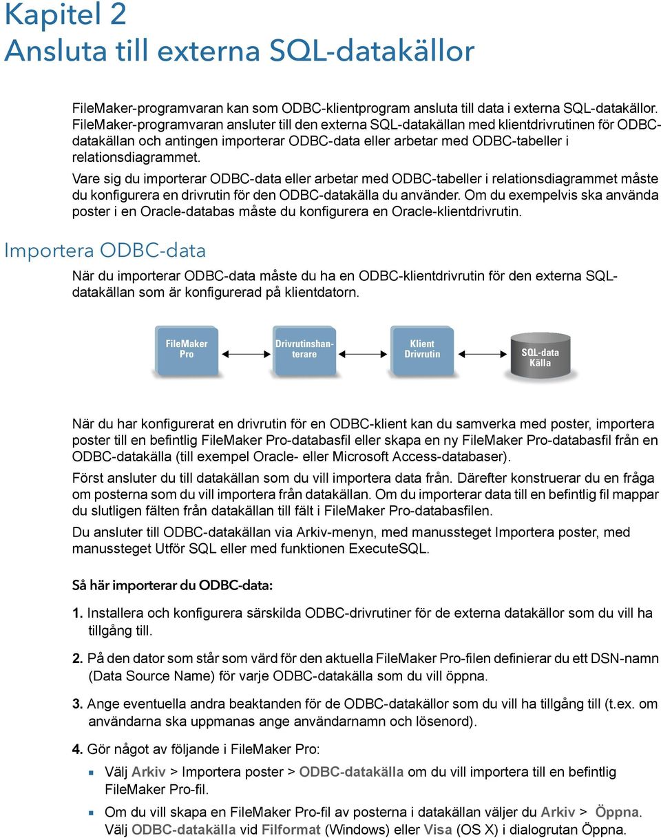 Vare sig du importerar ODBC-data eller arbetar med ODBC-tabeller i relationsdiagrammet måste du konfigurera en drivrutin för den ODBC-datakälla du använder.