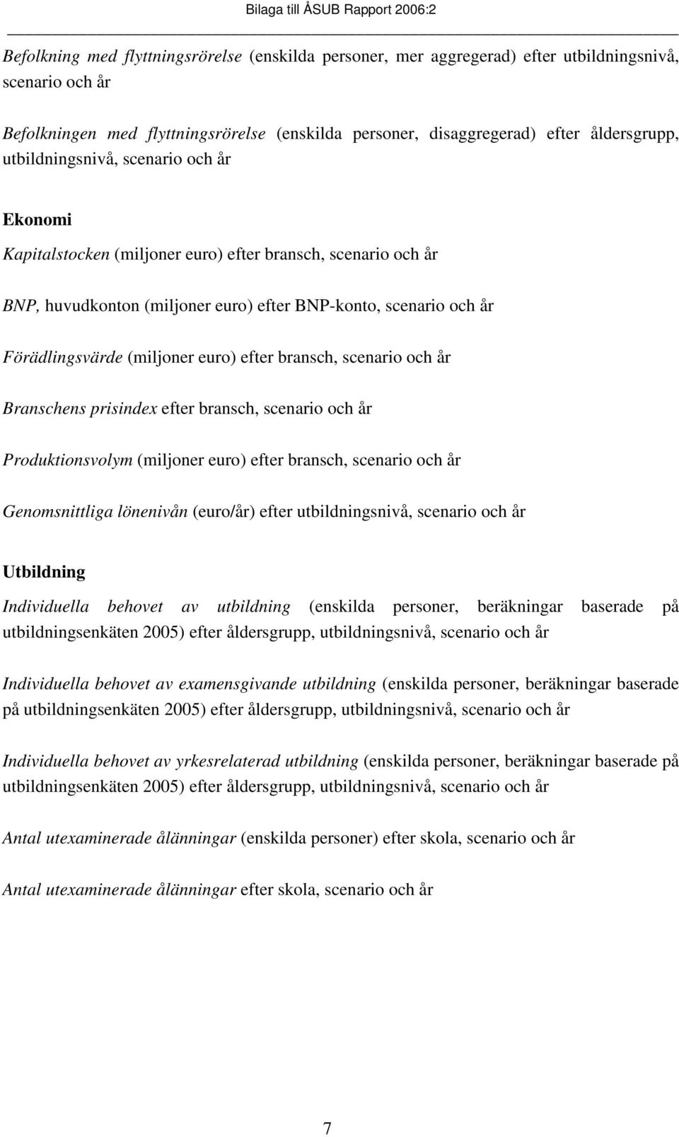 euro) efter bransch, scenario och år Branschens prisindex efter bransch, scenario och år Produktionsvolym (miljoner euro) efter bransch, scenario och år Genomsnittliga lönenivån (euro/år) efter