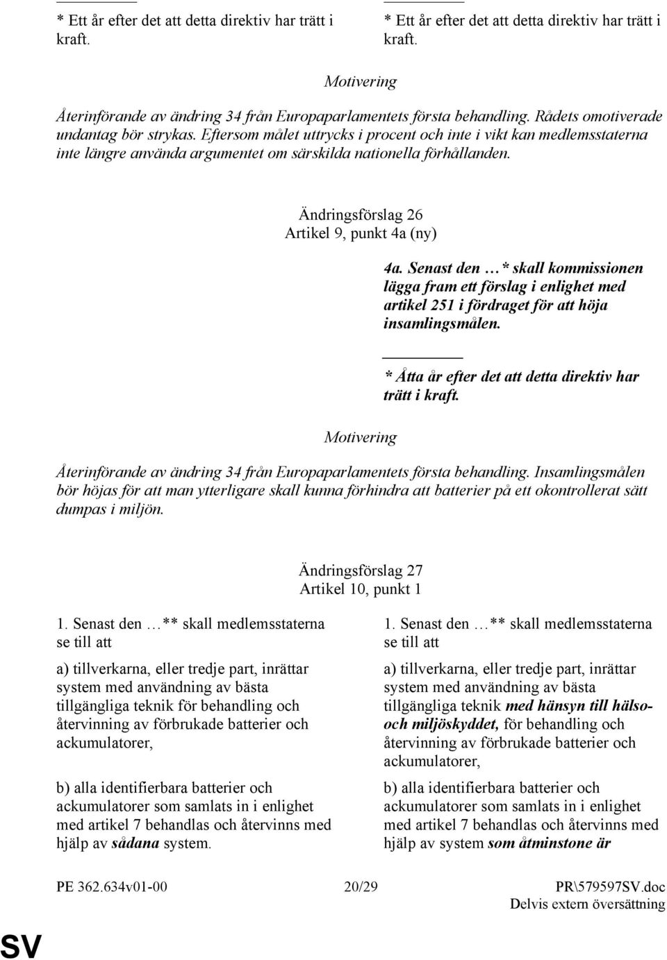 Ändringsförslag 26 Artikel 9, punkt 4a (ny) 4a. Senast den * skall kommissionen lägga fram ett förslag i enlighet med artikel 251 i fördraget för att höja insamlingsmålen.