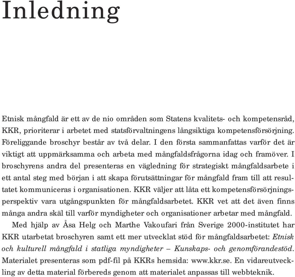 I broschyrens andra del presenteras en vägledning för strategiskt mångfaldsarbete i ett antal steg med början i att skapa förutsättningar för mångfald fram till att resultatet kommuniceras i