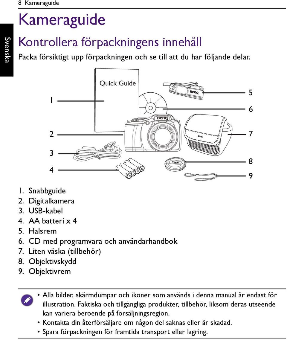 Objektivrem 8 9 Alla bilder, skärmdumpar och ikoner som används i denna manual är endast för illustration.