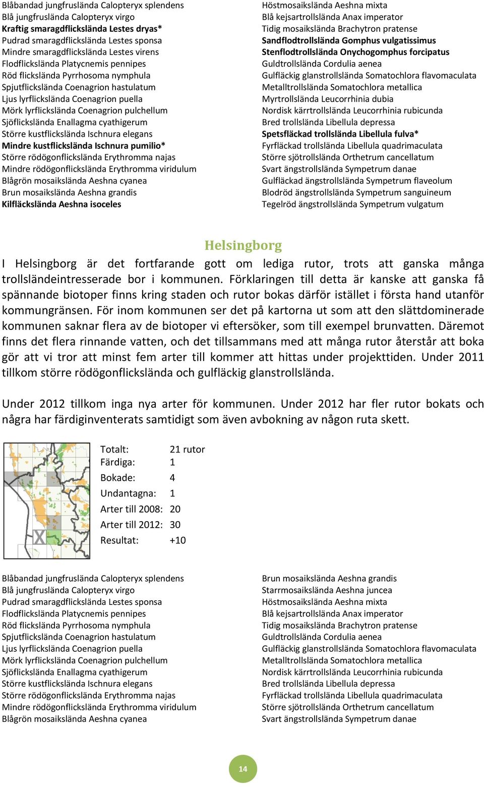 Sjöflickslända Enallagma cyathigerum Större kustflickslända Ischnura elegans Mindre kustflickslända Ischnura pumilio* Större rödögonflickslända Erythromma najas Mindre rödögonflickslända Erythromma